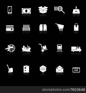 Shipment icons with reflect on black background, stock vector