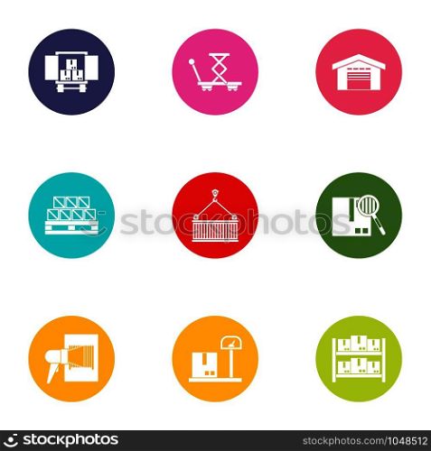 Shipment of goods icons set. Flat set of 9 shipment of goods vector icons for web isolated on white background. Shipment of goods icons set, flat style