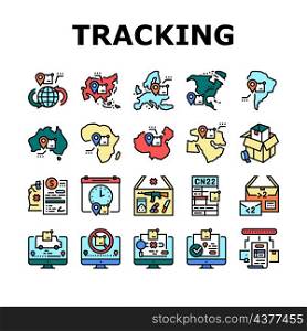 Shipment Tracking International Icons Set Vector. Middle East And Europe, China And Africa, Australia And Asia, South America And North America Shipment Tracking Line. Color Illustrations. Shipment Tracking International Icons Set Vector