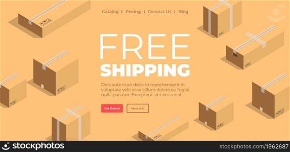 Shipping and delivery of products from internets. Online service or logistics company distribution and commerce. Fast express for client. Website or webpage template, landing page flat vector. Free shipping and delivery for ordered products