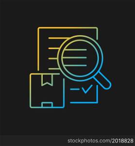 Shipping audit cargo transportation control gradient vector icon for dark theme. International certificate of quality. Thin line color symbol. Modern style pictogram. Vector isolated outline drawing. Shipping audit cargo transportation control gradient vector icon for dark theme