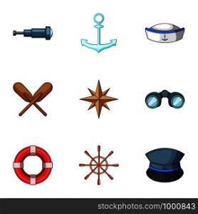 Shipping captain icons set. Cartoon set of 9 shipping captain vector icons for web isolated on white background. Shipping captain icons set, cartoon style