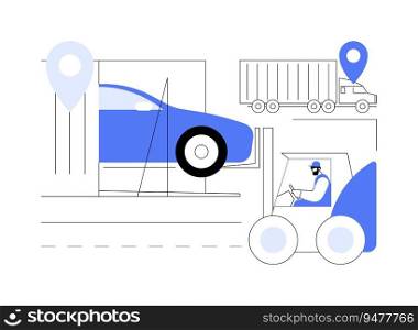 Shipping cars in container abstract concept vector illustration. Process of car delivery in container, freight services, automotive industry, transportation and shipping abstract metaphor.. Shipping cars in container abstract concept vector illustration.