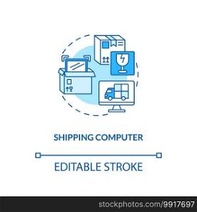Shipping computer concept icon. Key warehouse equipment. Innovative technologies for your logistic company. Mail idea thin line illustration. Vector isolated outline RGB color drawing. Editable stroke. Shipping computer concept icon