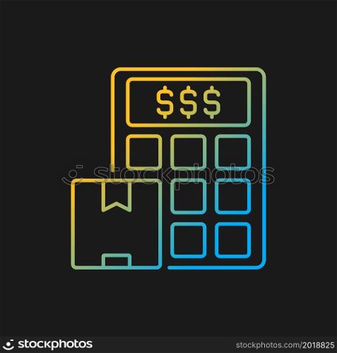 Shipping cost calculator gradient vector icon for dark theme. Planning delivery budget by online service. Thin line color symbol. Modern style pictogram. Vector isolated outline drawing. Shipping cost calculator gradient vector icon for dark theme