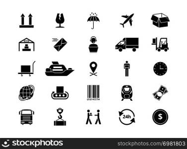 Shipping, delivery and logistics vector icons. Retail and transportation pictograms. Logistic and delivery transport service, vector illustration. Shipping, delivery and logistics vector icons. Retail and transportation pictograms