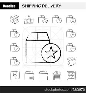 Shipping Delivery Hand Drawn Icon Pack For Designers And Developers. Icons Of Shipment, Shipping, Up, Upload, Box, Delivery, Package, Packages, Vector