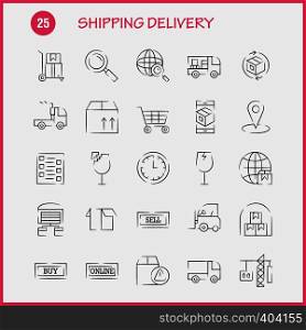 Shipping Delivery Hand Drawn Icon Pack For Designers And Developers. Icons Of Globe, Location, Search, Delivery, Online, Shipping, Shopping, Transport, Vector