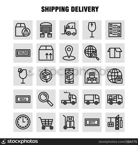 Shipping Delivery Line Icon Pack For Designers And Developers. Icons Of Globe, Location, Search, Delivery, Online, Shipping, Shopping, Transport, Vector