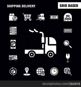 Shipping Delivery Solid Glyph Icon Pack For Designers And Developers. Icons Of Globe, Location, Search, Delivery, Online, Shipping, Shopping, Transport, Vector