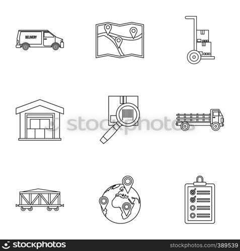 Shipping icons set. Outline illustration of 9 shipping vector icons for web. Shipping icons set, outline style