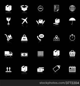 Shipping icons with reflect on black background, stock vector