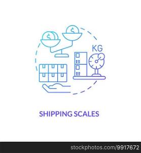 Shipping scales concept icon. Key warehouse equipment. Technologies for measuring incoming supplies. Business idea thin line illustration. Vector isolated outline RGB color drawing. Shipping scales concept icon