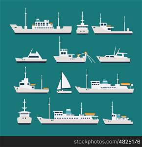 Ships flat set. Ships flat set. Silhouettes of various boats and yachts