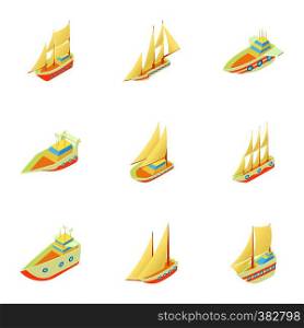 Ships icons set. Cartoon illustration of 9 ships vector icons for web. Ships icons set, cartoon style