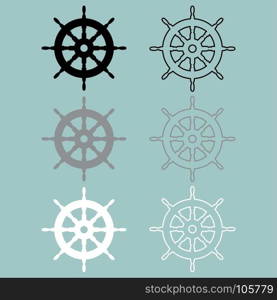 Ships wheel black grey white colour icon.. Ships wheel black grey white colour icon set.