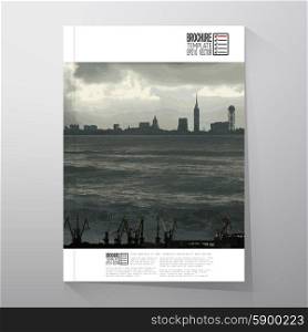 Shipyard and city landscape, vector illustration. Brochure, flyer or report for business, templates vector.