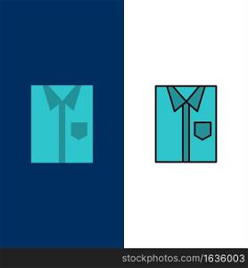 Shirt, Cloth, Clothing, Dress, Fashion, Formal, Wear  Icons. Flat and Line Filled Icon Set Vector Blue Background
