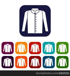 Shirt icons set vector illustration in flat style in colors red, blue, green, and other. Shirt icons set