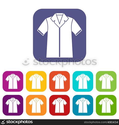 Shirt polo icons set vector illustration in flat style in colors red, blue, green, and other. Shirt polo icons set