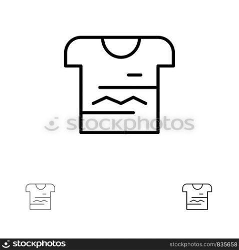 Shirt, Tshirt, Cloth, Uniform Bold and thin black line icon set