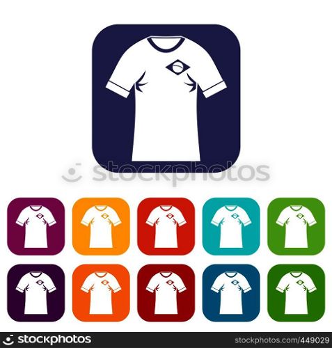 Shirt with the flag of Brazil sign icons set vector illustration in flat style In colors red, blue, green and other. Shirt with flag of Brazil sign icons set flat