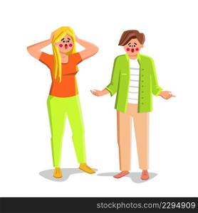 Shock Boy And Girl From Situation Or News Vector. Young Man And Woman With Shock And Surprise Face Standing Together. Shocked And Frustrated Characters Guy And Lady Flat Cartoon Illustration. Shock Boy And Girl From Situation Or News Vector