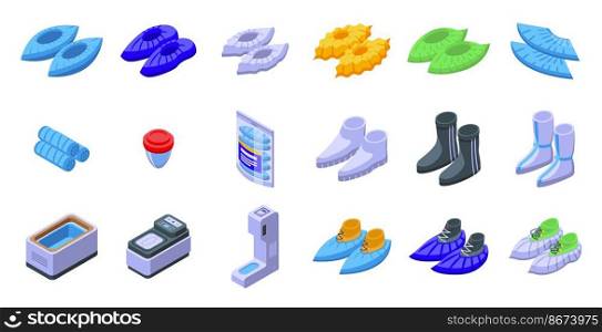Shoe covers icons set isometric vector. Footwear protection. Medical shoe. Shoe covers icons set isometric vector. Footwear protection