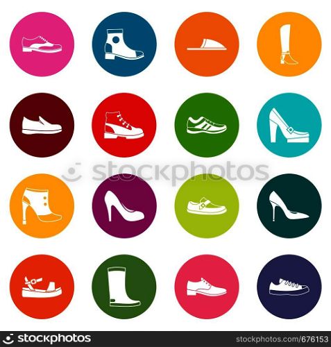 Shoe icons many colors set isolated on white for digital marketing. Shoe icons many colors set