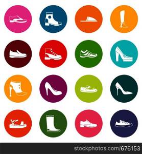 Shoe icons many colors set isolated on white for digital marketing. Shoe icons many colors set
