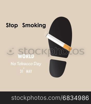 Shoe prints,foot prints and Quit Tobacco sign.May 31st World no tobacco day.No Smoking Day Awareness.Vector illustration.