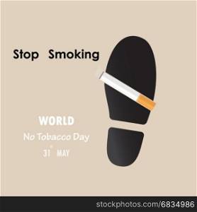 Shoe prints,foot prints and Quit Tobacco sign.May 31st World no tobacco day.No Smoking Day Awareness.Vector illustration.