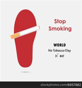 Shoe prints,foot prints and Quit Tobacco vector logo design temp. Shoe prints,foot prints and Quit Tobacco vector logo design template.May 31st World no tobacco day.No Smoking Day Awareness Idea Campaign for greeting Card,Poster,Brochure,Abstract background.Vector illustration.