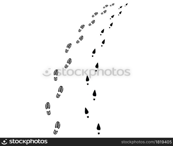 Shoe prints of man and woman on a white background, turn left or right