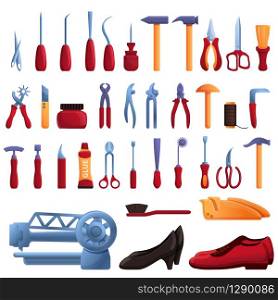 Shoe repair icons set. Cartoon set of Shoe repair vector icons for web design. Shoe repair icons set, cartoon style