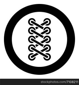 Shoelace of sneaker shoes Tying shoelaces Fastening rope Stitch concept Schemes of tying shoelaces Shoe lace icon in circle round black color vector illustration flat style simple image. Shoelace of sneaker shoes Tying shoelaces Fastening rope Stitch concept Schemes of tying shoelaces Shoe lace icon in circle round black color vector illustration flat style image