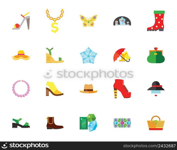 Shoes and accessories creative icon set. Can be used for topics like fashion, style, beauty, wealth, luxury