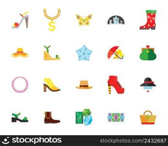 Shoes and accessories creative icon set. Can be used for topics like fashion, style, beauty, wealth, luxury