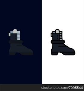 Shoes, Boot, American Icons. Flat and Line Filled Icon Set Vector Blue Background