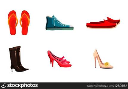 Shoes icon set. Cartoon set of shoes vector icons for web design isolated on white background. Shoes icon set, cartoon style