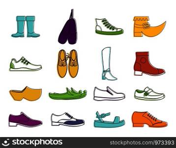 Shoes icon set. Color outline set of shoes vector icons for web design isolated on white background. Shoes icon set, color outline style