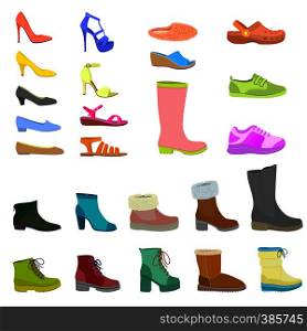 Shoes icon set. Flat set of shoes vector icon isolated for web design. Shoes icon set, flat style