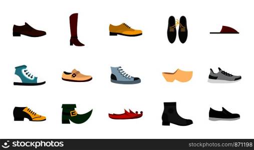 Shoes icon set. Flat set of shoes vector icons for web design isolated on white background. Shoes icon set, flat style