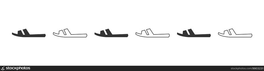 Shoes icon. Silhouette of slippers flat and linear style. Shoes icons isolated on white background. Vector illustration