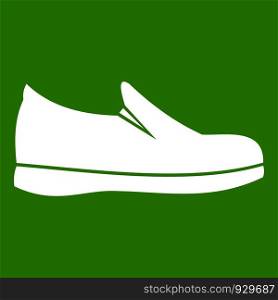 Shoes icon white isolated on green background. Vector illustration. Shoes icon green