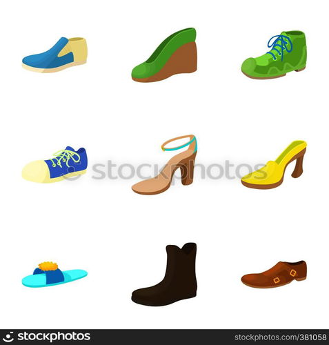 Shoes icons set. Cartoon illustration of 9 shoes vector icons for web. Shoes icons set, cartoon style