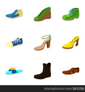 Shoes icons set. Cartoon illustration of 9 shoes vector icons for web. Shoes icons set, cartoon style