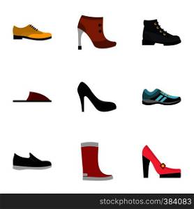 Shoes icons set. Flat illustration of 9 shoes vector icons for web. Shoes icons set, flat style