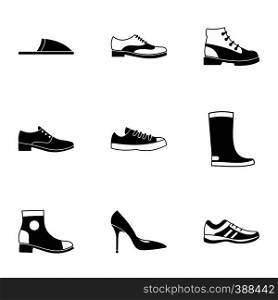 Shoes icons set. Simple illustration of 9 shoes vector icons for web. Shoes icons set, simple style