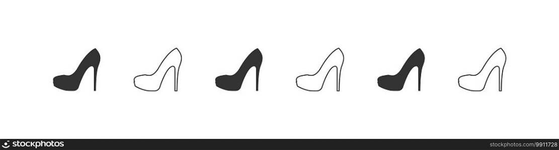 Shoes icons. Silhouette of elegant womens louboutins. High heels icon isolated on white background. Vector illustration